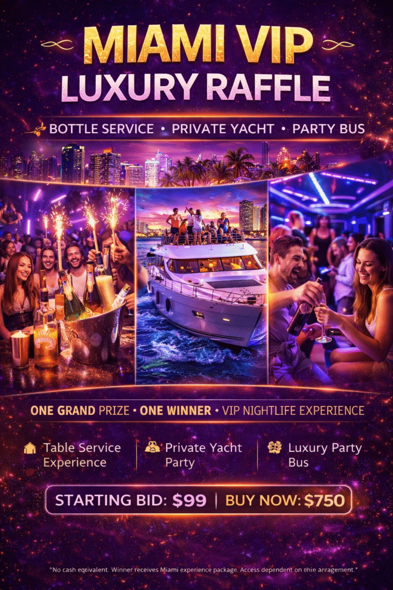 Miami VIP Luxury Experience Raffle – Bottle Service, Yacht & Party Bus